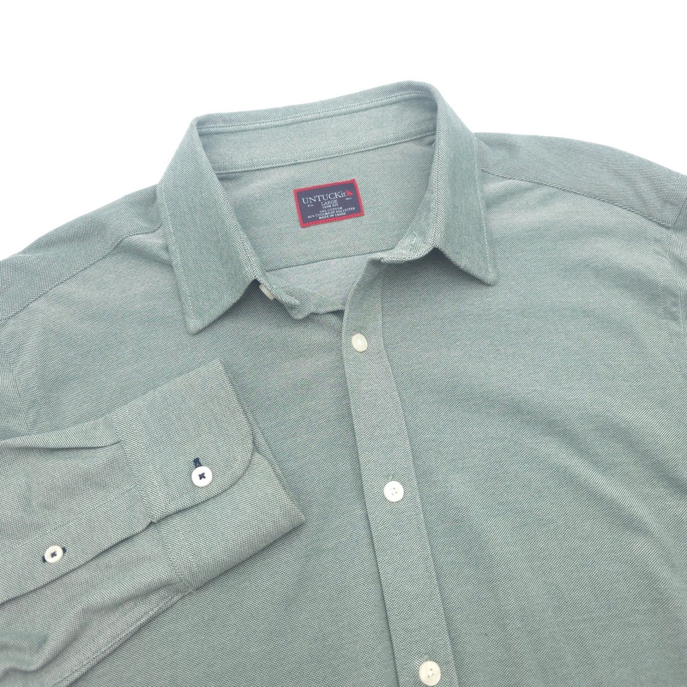 UNTUCKit Slim Fit Shirt Mens Large Green Coolmax Cotton Blend Long Sleeve Button